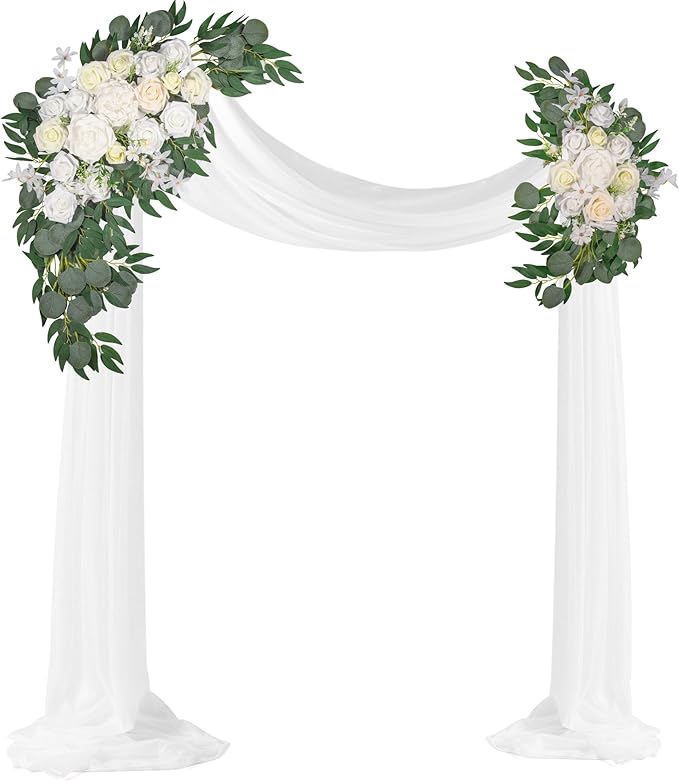 LYLYFAN Wedding Arch Flowers Kit 2pcs Artificial Floral Swag Arrangement with 1pcs Drape for Wedding Ceremony Arbor Backdrop Decoration