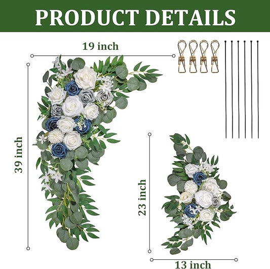 LYLYFAN Wedding Arch Flowers Kit 2pcs Artificial Floral Swag Arrangement with 1pcs Drape for Wedding Ceremony Arbor Backdrop Decoration