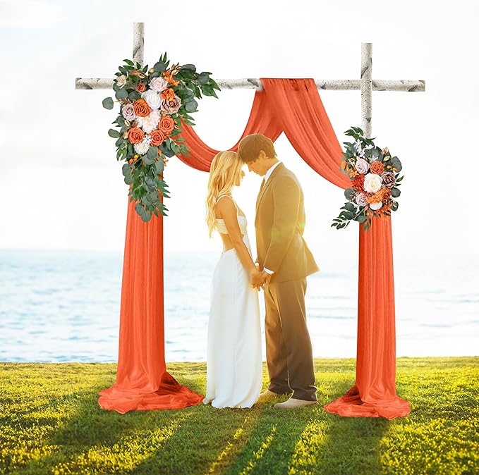 LYLYFAN Wedding Arch Flowers Kit 2pcs Artificial Floral Swag Arrangement with 1pcs Drape for Wedding Ceremony Arbor Backdrop Decoration