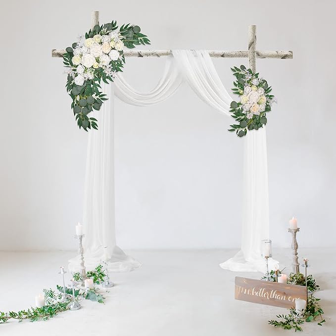 LYLYFAN Wedding Arch Flowers Kit 2pcs Artificial Floral Swag Arrangement with 1pcs Drape for Wedding Ceremony Arbor Backdrop Decoration