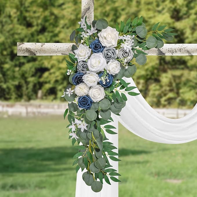 LYLYFAN Wedding Arch Flowers Kit 2pcs Artificial Floral Swag Arrangement with 1pcs Drape for Wedding Ceremony Arbor Backdrop Decoration