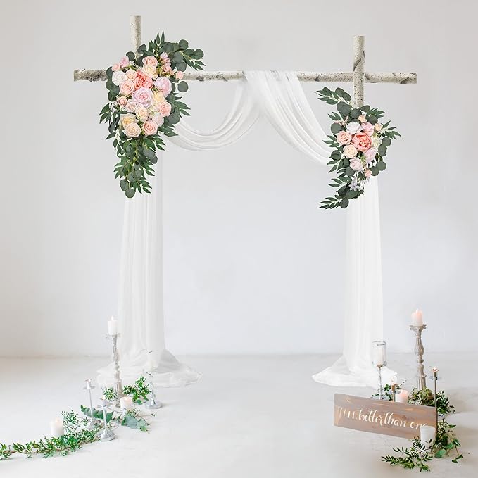 LYLYFAN Wedding Arch Flowers Kit 2pcs Artificial Floral Swag Arrangement with 1pcs Drape for Wedding Ceremony Arbor Backdrop Decoration