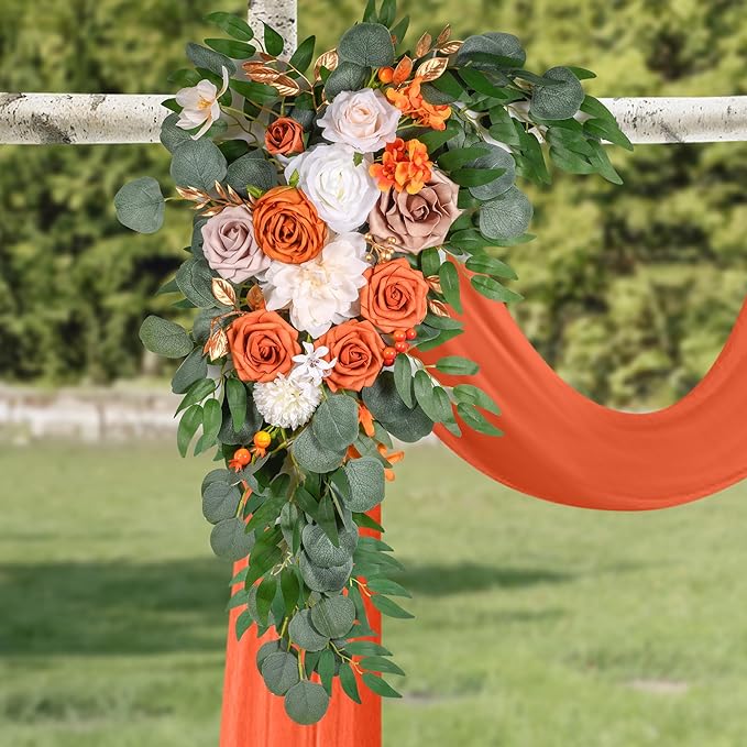 LYLYFAN Wedding Arch Flowers Kit 2pcs Artificial Floral Swag Arrangement with 1pcs Drape for Wedding Ceremony Arbor Backdrop Decoration