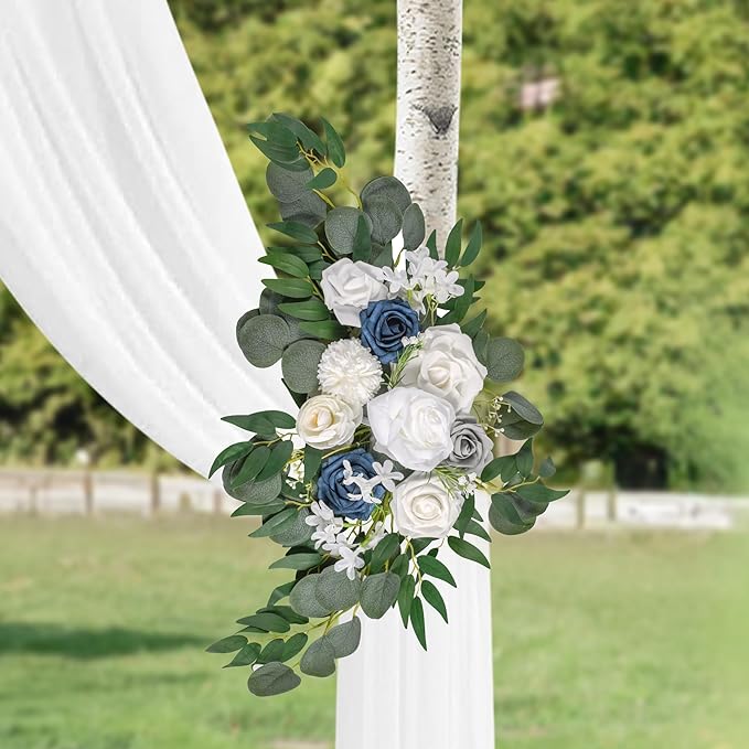 LYLYFAN Wedding Arch Flowers Kit 2pcs Artificial Floral Swag Arrangement with 1pcs Drape for Wedding Ceremony Arbor Backdrop Decoration