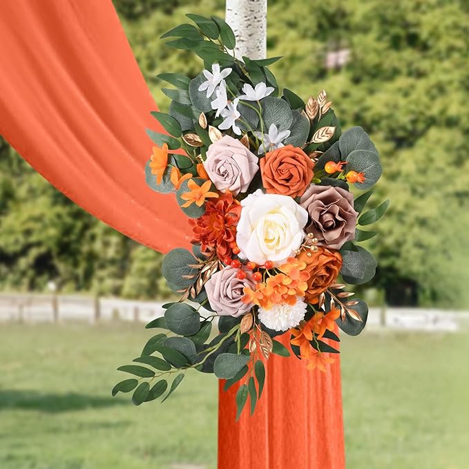 LYLYFAN Wedding Arch Flowers Kit 2pcs Artificial Floral Swag Arrangement with 1pcs Drape for Wedding Ceremony Arbor Backdrop Decoration