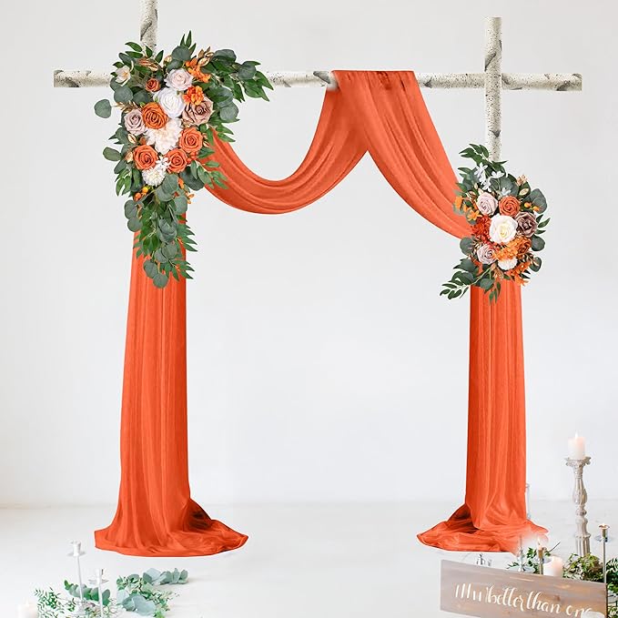 LYLYFAN Wedding Arch Flowers Kit 2pcs Artificial Floral Swag Arrangement with 1pcs Drape for Wedding Ceremony Arbor Backdrop Decoration