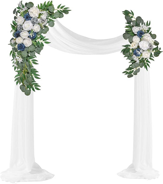 LYLYFAN Wedding Arch Flowers Kit 2pcs Artificial Floral Swag Arrangement with 1pcs Drape for Wedding Ceremony Arbor Backdrop Decoration