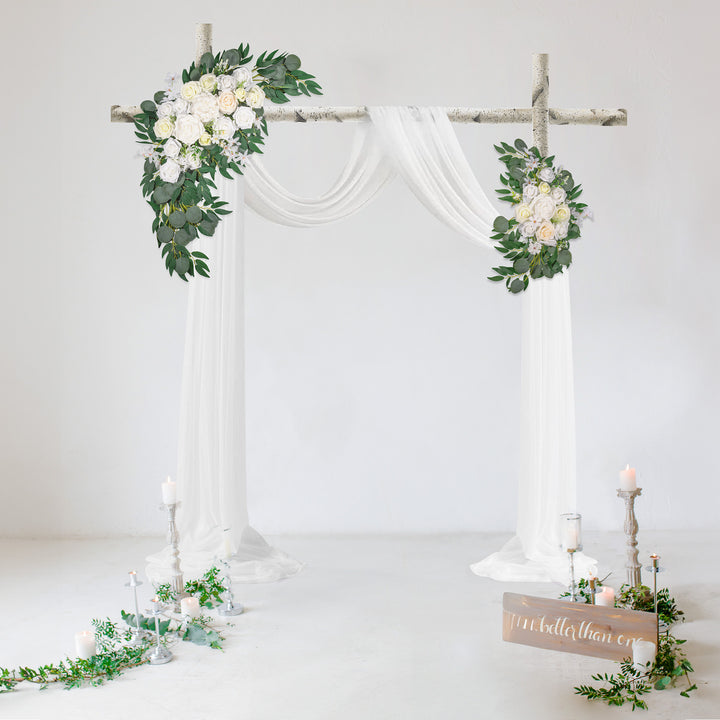 Wedding Arch Flowers Kit 2pcs Artificial Floral Swag Arrangement with 1pcs Drape for Wedding Ceremony Arbor Backdrop Decoration