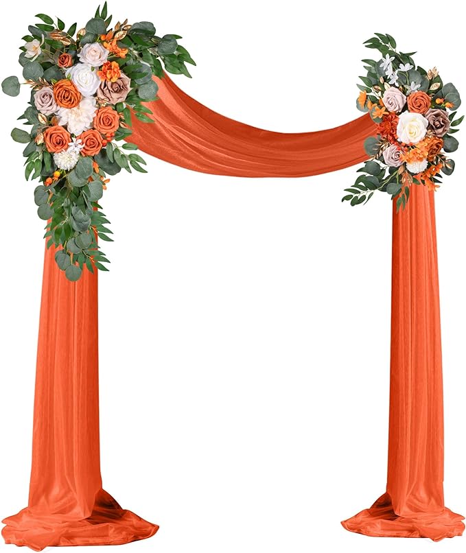 LYLYFAN Wedding Arch Flowers Kit 2pcs Artificial Floral Swag Arrangement with 1pcs Drape for Wedding Ceremony Arbor Backdrop Decoration