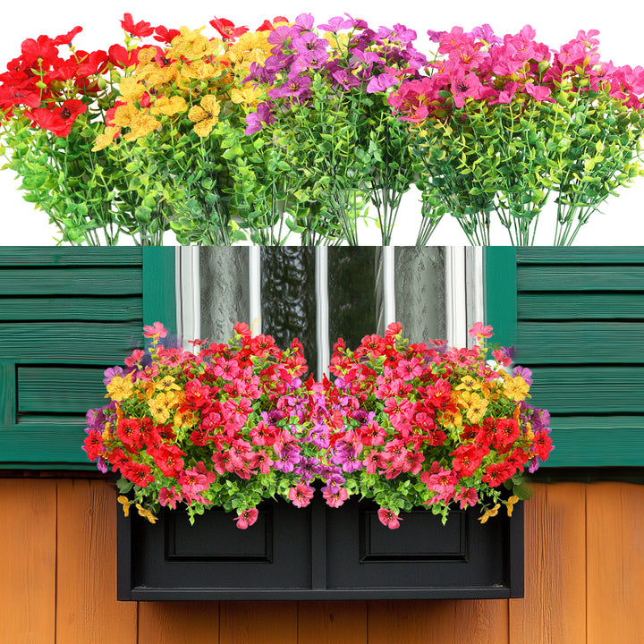 Artificial Flowers Faux Plants Flowers for Outdoor Spring Summer Decoration UV Resistant for Home Planter Porch Window Box Yard