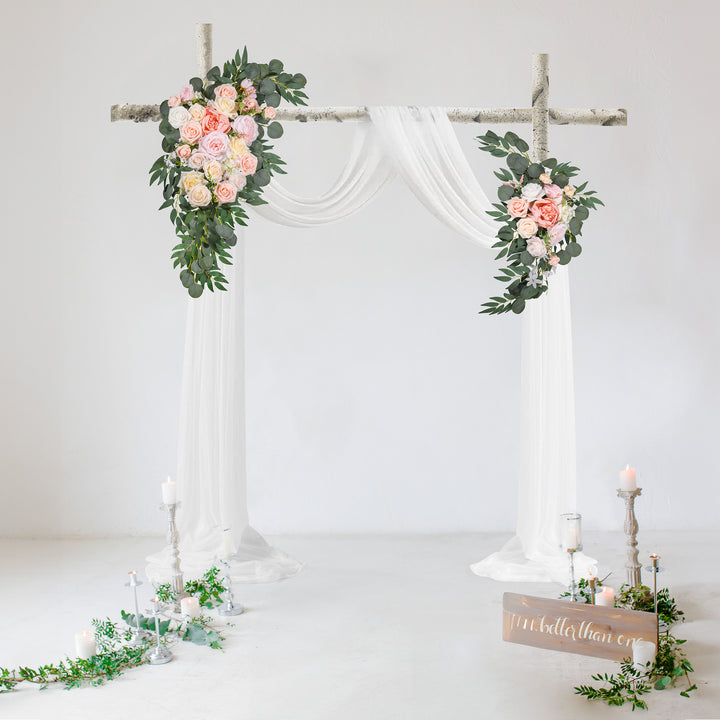 Wedding Arch Flowers Kit 2pcs Artificial Floral Swag Arrangement with 1pcs Drape for Wedding Ceremony Arbor Backdrop Decoration