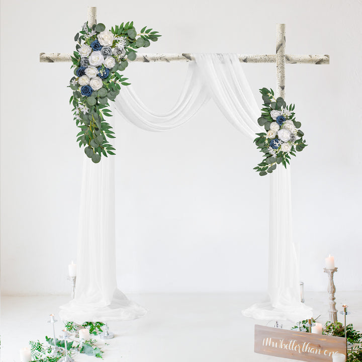 Wedding Arch Flowers Kit 2pcs Artificial Floral Swag Arrangement with 1pcs Drape for Wedding Ceremony Arbor Backdrop Decoration