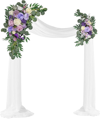LYLYFAN Wedding Arch Flowers Kit 2pcs Artificial Floral Swag Arrangement with 1pcs Drape for Wedding Ceremony Arbor Backdrop Decoration
