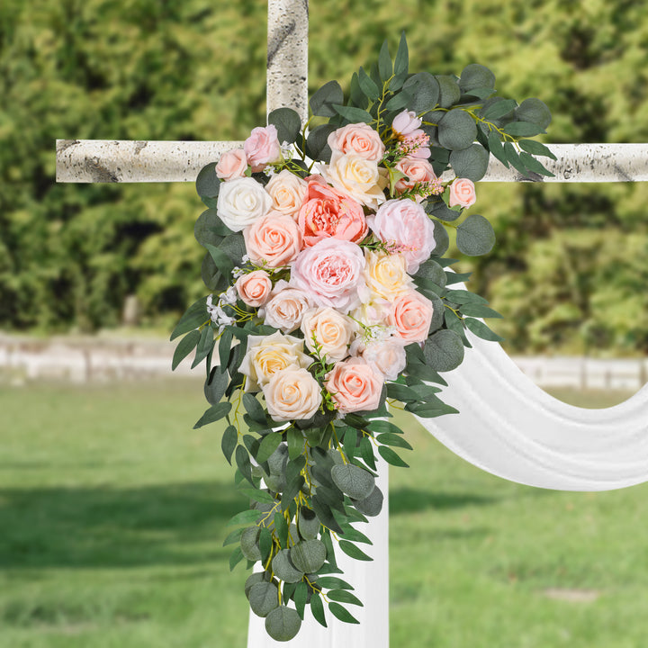 Wedding Arch Flowers Kit 2pcs Artificial Floral Swag Arrangement with 1pcs Drape for Wedding Ceremony Arbor Backdrop Decoration