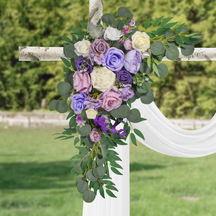 Wedding Arch Flowers Kit 2pcs Artificial Floral Swag Arrangement with 1pcs Drape for Wedding Ceremony Arbor Backdrop Decoration