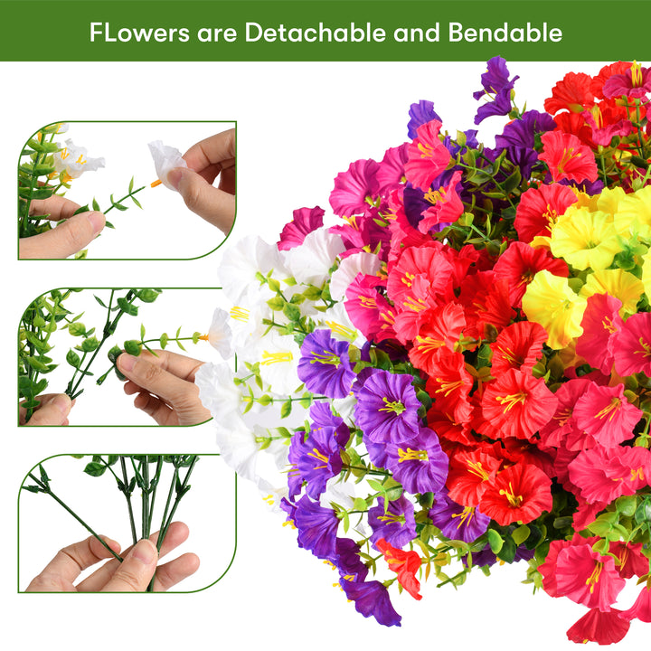 Artificial Flowers for Outdoor UV Resistant Fake Silk Morning Glory Flowers for Home Planter Porch Window Box Yard