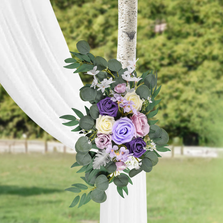 Wedding Arch Flowers Kit 2pcs Artificial Floral Swag Arrangement with 1pcs Drape for Wedding Ceremony Arbor Backdrop Decoration