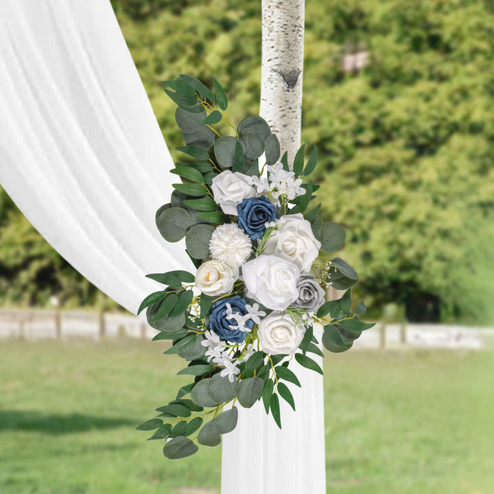 Wedding Arch Flowers Kit 2pcs Artificial Floral Swag Arrangement with 1pcs Drape for Wedding Ceremony Arbor Backdrop Decoration