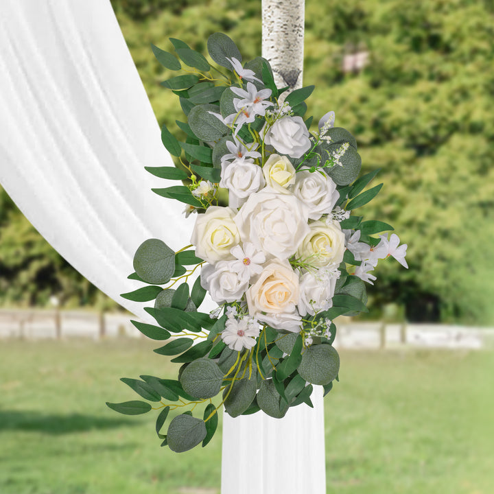 Wedding Arch Flowers Kit 2pcs Artificial Floral Swag Arrangement with 1pcs Drape for Wedding Ceremony Arbor Backdrop Decoration