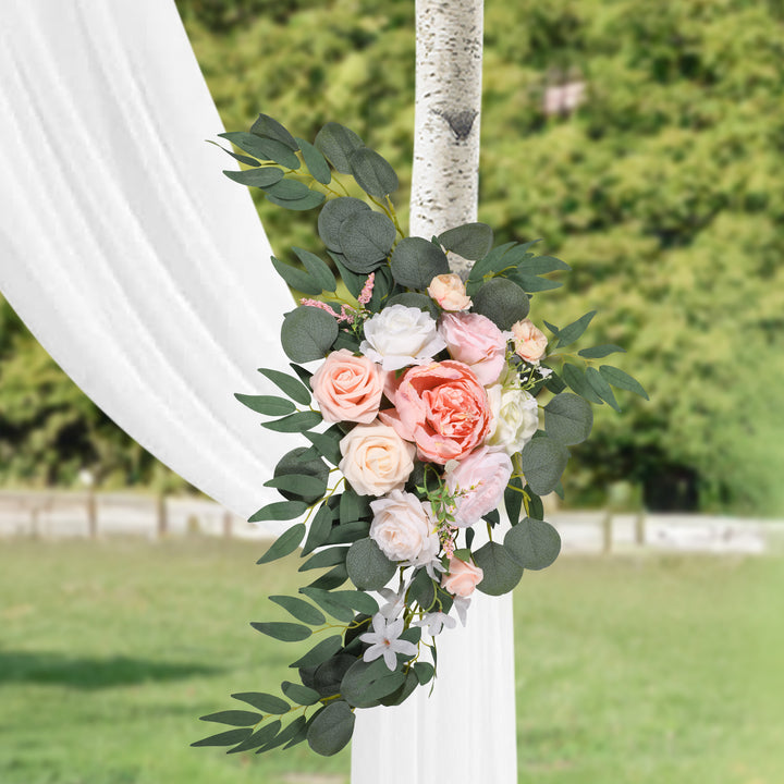 Wedding Arch Flowers Kit 2pcs Artificial Floral Swag Arrangement with 1pcs Drape for Wedding Ceremony Arbor Backdrop Decoration