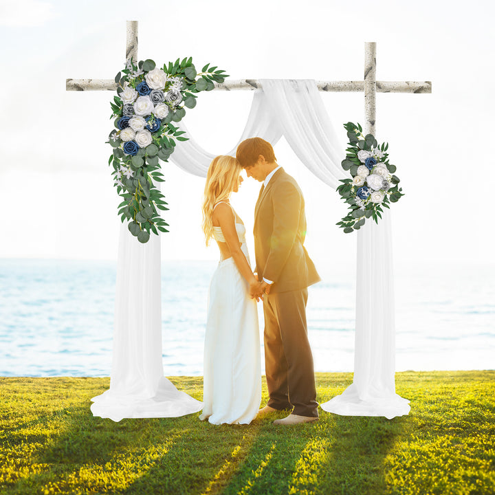 Wedding Arch Flowers Kit 2pcs Artificial Floral Swag Arrangement with 1pcs Drape for Wedding Ceremony Arbor Backdrop Decoration