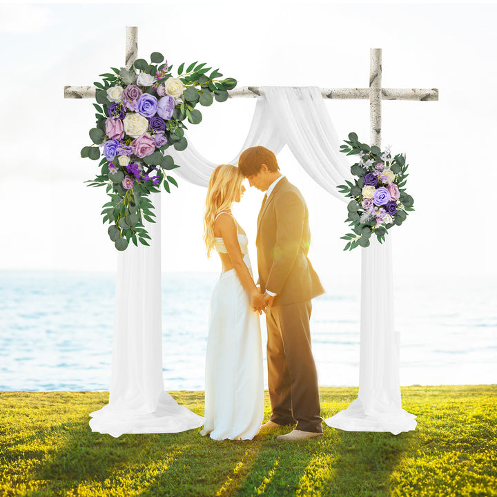 Wedding Arch Flowers Kit 2pcs Artificial Floral Swag Arrangement with 1pcs Drape for Wedding Ceremony Arbor Backdrop Decoration
