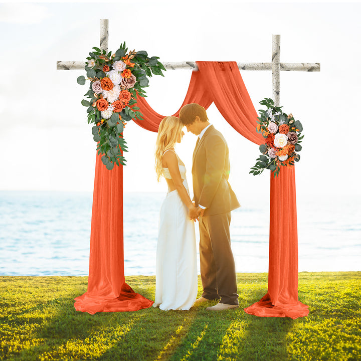 Wedding Arch Flowers Kit 2pcs Artificial Floral Swag Arrangement with 1pcs Drape for Wedding Ceremony Arbor Backdrop Decoration