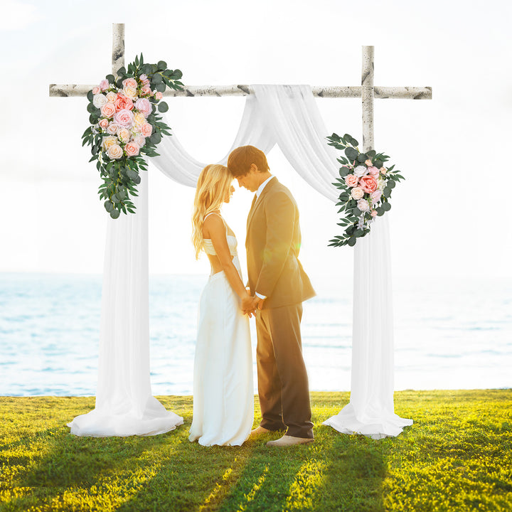 Wedding Arch Flowers Kit 2pcs Artificial Floral Swag Arrangement with 1pcs Drape for Wedding Ceremony Arbor Backdrop Decoration