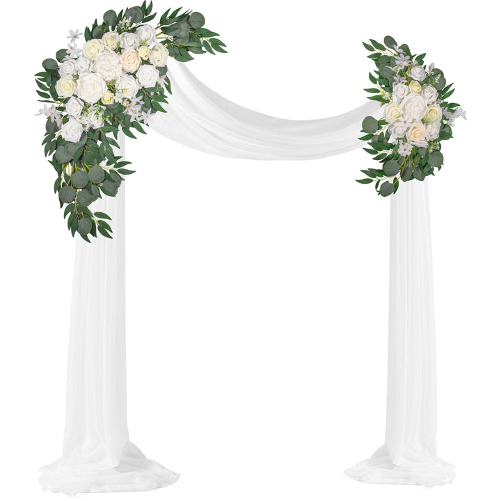 Wedding Arch Flowers Kit 2pcs Artificial Floral Swag Arrangement with 1pcs Drape for Wedding Ceremony Arbor Backdrop Decoration