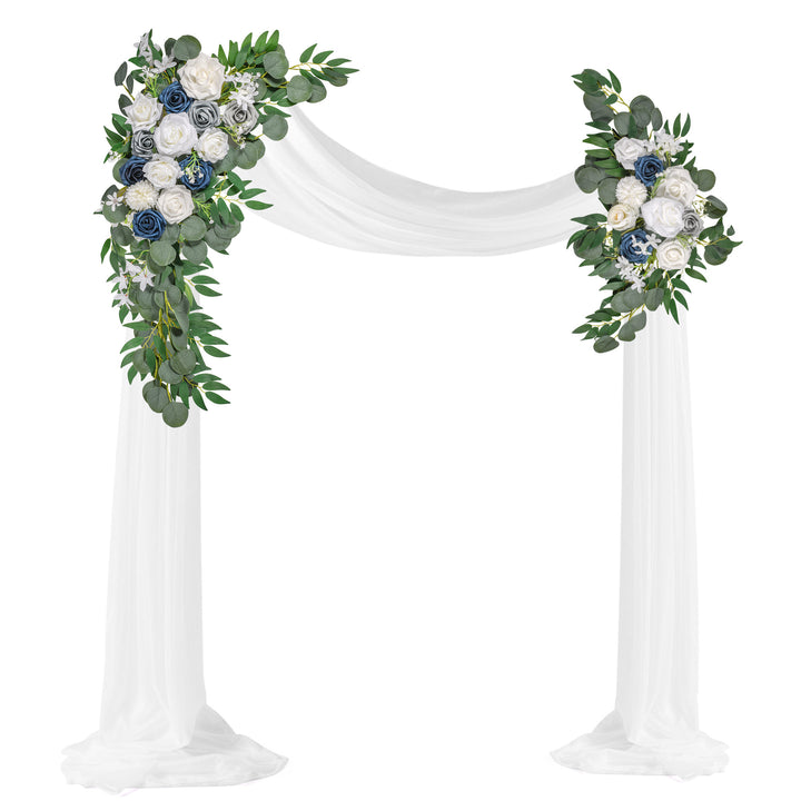 Wedding Arch Flowers Kit 2pcs Artificial Floral Swag Arrangement with 1pcs Drape for Wedding Ceremony Arbor Backdrop Decoration