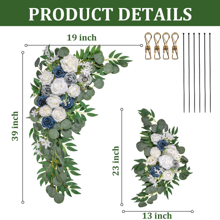 Wedding Arch Flowers Kit 2pcs Artificial Floral Swag Arrangement with 1pcs Drape for Wedding Ceremony Arbor Backdrop Decoration