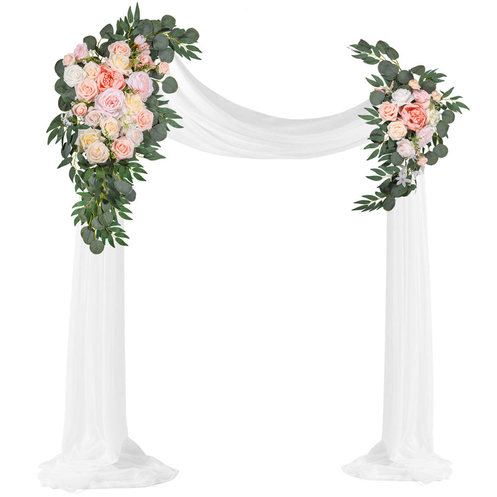 Wedding Arch Flowers Kit 2pcs Artificial Floral Swag Arrangement with 1pcs Drape for Wedding Ceremony Arbor Backdrop Decoration