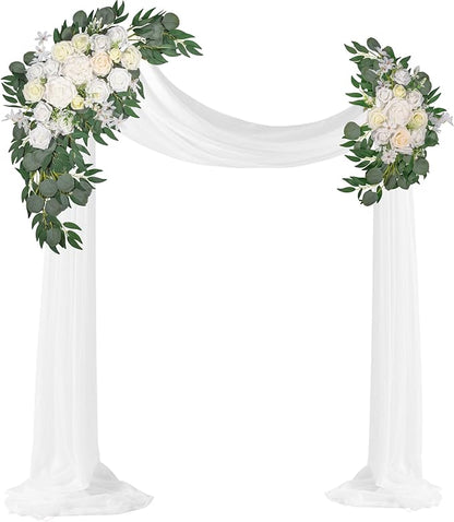 LYLYFAN Wedding Arch Flowers Kit 2pcs Artificial Floral Swag Arrangement with 1pcs Drape for Wedding Ceremony Arbor Backdrop Decoration
