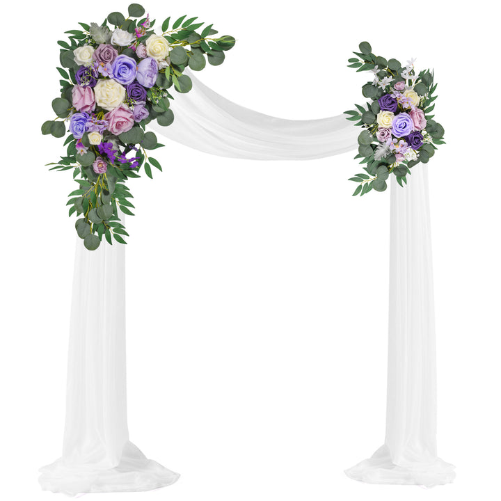 Wedding Arch Flowers Kit 2pcs Artificial Floral Swag Arrangement with 1pcs Drape for Wedding Ceremony Arbor Backdrop Decoration