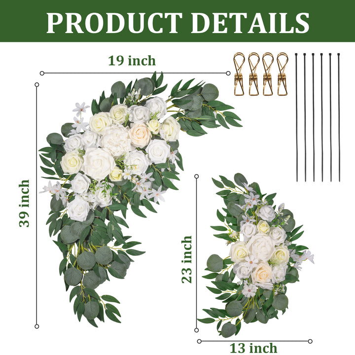 Wedding Arch Flowers Kit 2pcs Artificial Floral Swag Arrangement with 1pcs Drape for Wedding Ceremony Arbor Backdrop Decoration