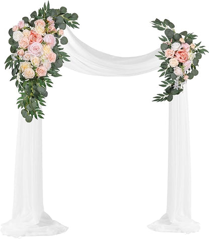 LYLYFAN Wedding Arch Flowers Kit 2pcs Artificial Floral Swag Arrangement with 1pcs Drape for Wedding Ceremony Arbor Backdrop Decoration