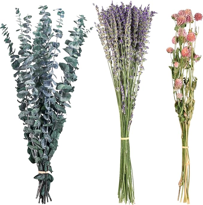 43 Pcs Dried Eucalyptus Stems & Lavender Flowers Bundle for Shower Natural Fresh Eucalyptus Leaves Hanging Eucalyptus Shower Plants for Home and Wedding Decorations