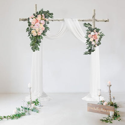 LYLYFAN Wedding Arch Flowers Kit 2pcs Artificial Floral Swag Arrangement with 1pcs Drape for Wedding Ceremony Arbor Backdrop Decoration