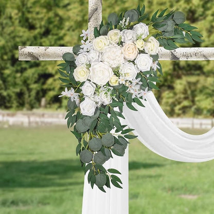 LYLYFAN Wedding Arch Flowers Kit 2pcs Artificial Floral Swag Arrangement with 1pcs Drape for Wedding Ceremony Arbor Backdrop Decoration