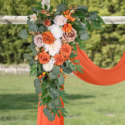 LYLYFAN Wedding Arch Flowers Kit 2pcs Artificial Floral Swag Arrangement with 1pcs Drape for Wedding Ceremony Arbor Backdrop Decoration