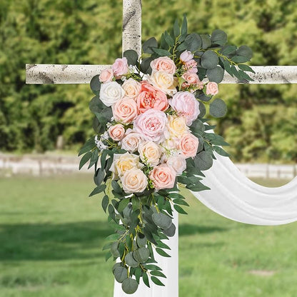 LYLYFAN Wedding Arch Flowers Kit 2pcs Artificial Floral Swag Arrangement with 1pcs Drape for Wedding Ceremony Arbor Backdrop Decoration