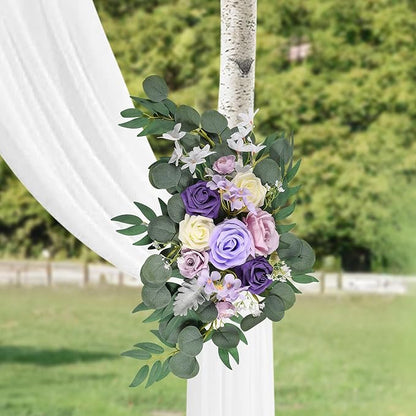 LYLYFAN Wedding Arch Flowers Kit 2pcs Artificial Floral Swag Arrangement with 1pcs Drape for Wedding Ceremony Arbor Backdrop Decoration