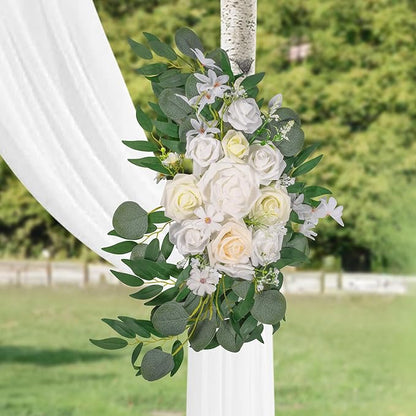 LYLYFAN Wedding Arch Flowers Kit 2pcs Artificial Floral Swag Arrangement with 1pcs Drape for Wedding Ceremony Arbor Backdrop Decoration
