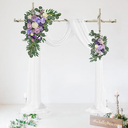 LYLYFAN Wedding Arch Flowers Kit 2pcs Artificial Floral Swag Arrangement with 1pcs Drape for Wedding Ceremony Arbor Backdrop Decoration