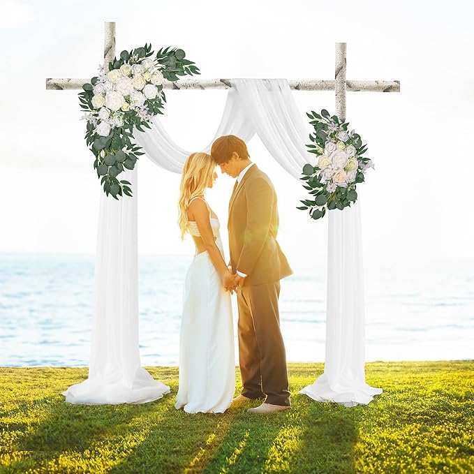 LYLYFAN Wedding Arch Flowers Kit 2pcs Artificial Floral Swag Arrangement with 1pcs Drape for Wedding Ceremony Arbor Backdrop Decoration