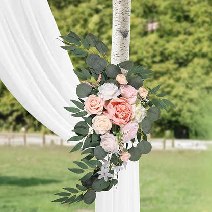 LYLYFAN Wedding Arch Flowers Kit 2pcs Artificial Floral Swag Arrangement with 1pcs Drape for Wedding Ceremony Arbor Backdrop Decoration