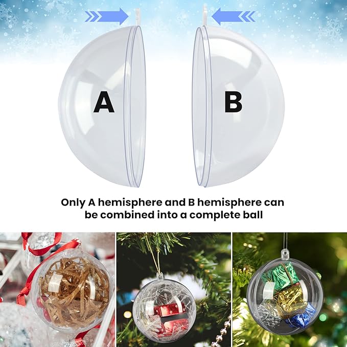 20 Pack Clear Plastic Fillable Ornament Ball  for Christmas,Holiday, Wedding,Party,Home Decor