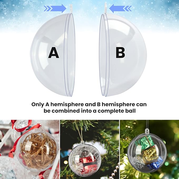 12 Pack Clear Fillable Plastic Ball Ornaments – 2.7 Inch (70mm) For DIY Crafts & Party Favors 10 thumbnail image