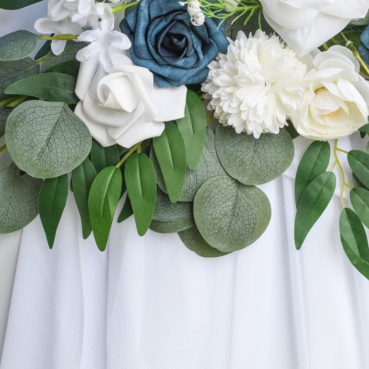 Wedding Arch Flowers Kit 2pcs Artificial Floral Swag Arrangement with 1pcs Drape for Wedding Ceremony Arbor Backdrop Decoration