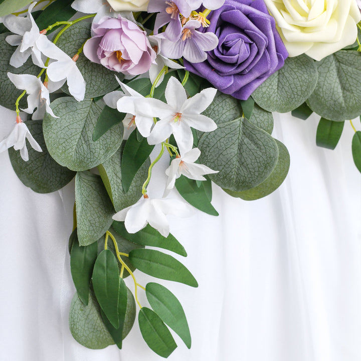 Wedding Arch Flowers Kit 2pcs Artificial Floral Swag Arrangement with 1pcs Drape for Wedding Ceremony Arbor Backdrop Decoration